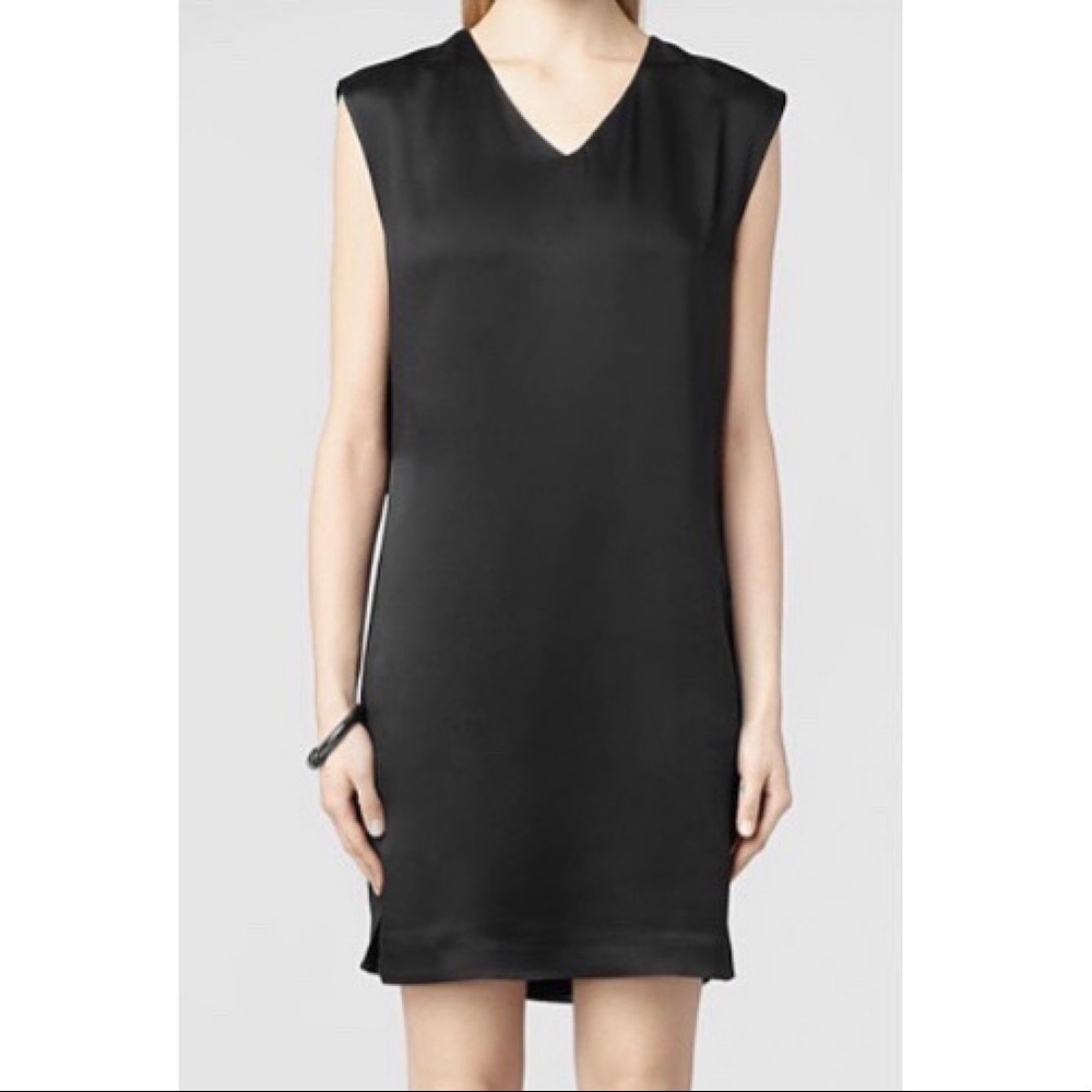 All Saints Velia black v neck shift dress - Picture 2 of 5